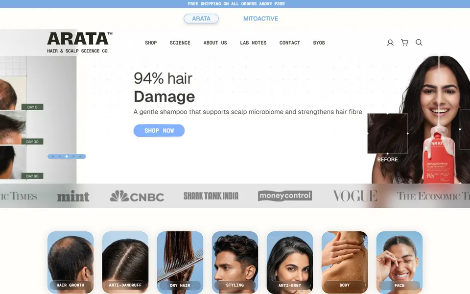 Arata website homepage screenshot