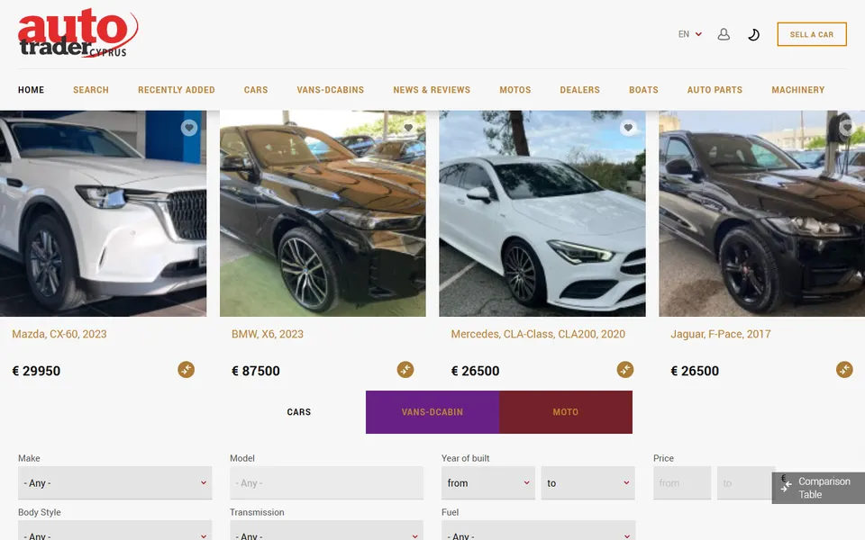 AutoTrader Cyprus website homepage screenshot