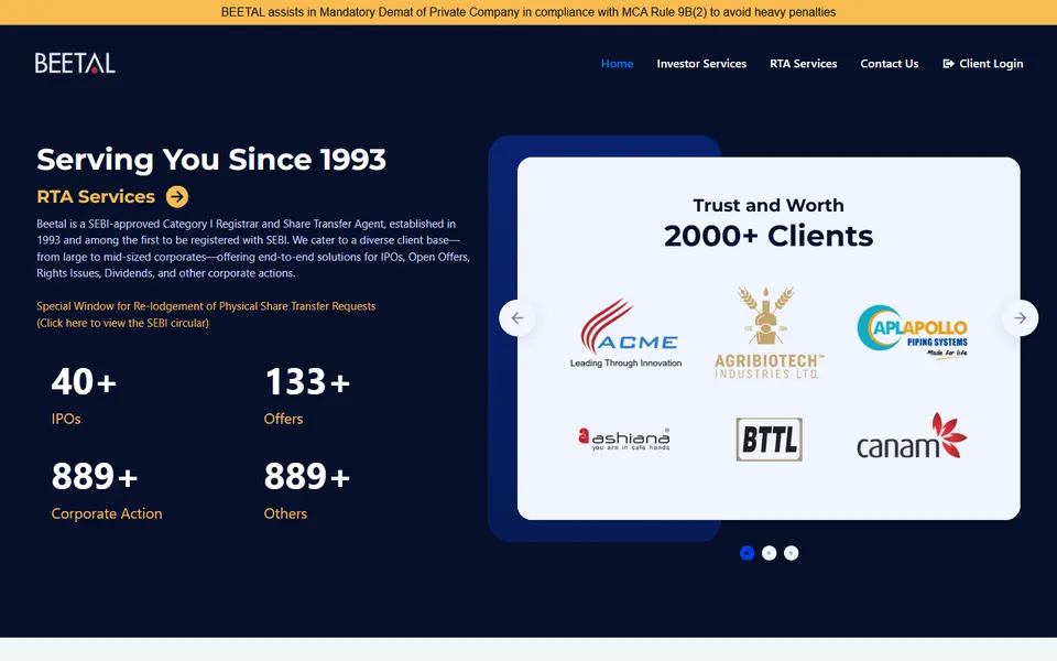 Beetal website homepage screenshot