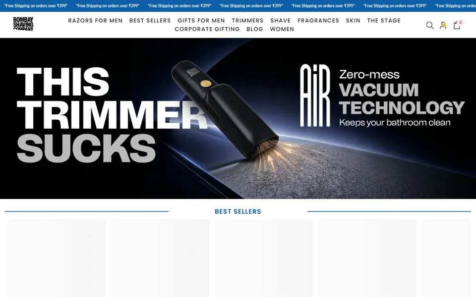 Bombay Shaving Co. website homepage screenshot