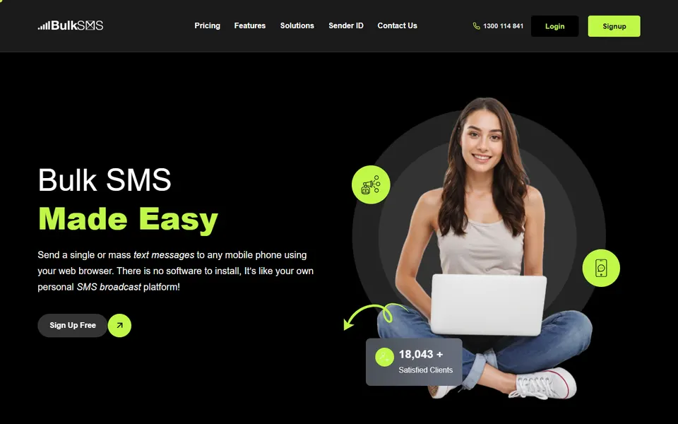 Bulk SMS Australia website homepage screenshot