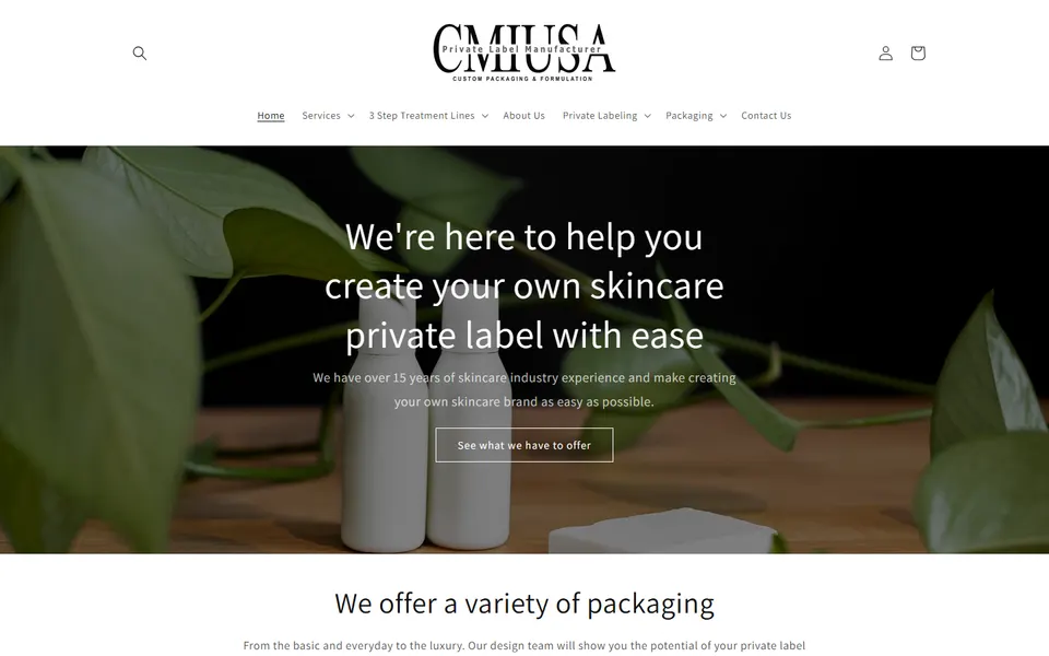 Cosmetics Made in USA website homepage screenshot