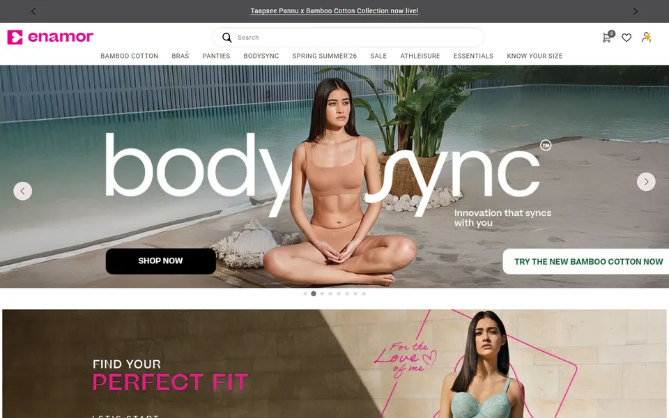Enamor website homepage screenshot