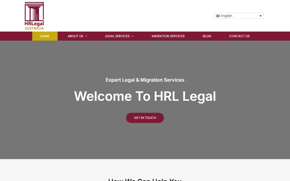 HRL Legal website homepage screenshot