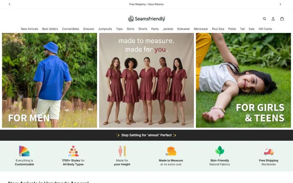 SeamsFriendly India website homepage screenshot