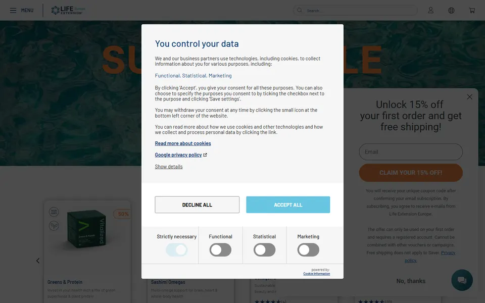 Life Extension Europe website homepage screenshot