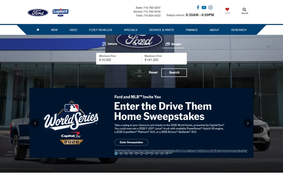 Lupient Ford website homepage screenshot