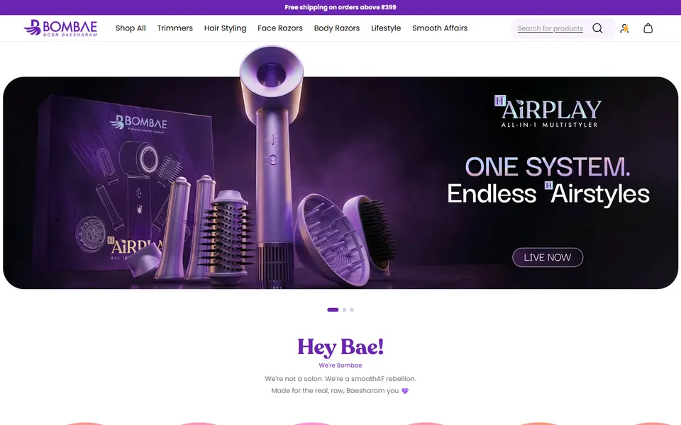 Bombae website homepage screenshot