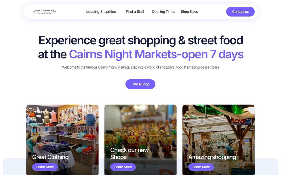 Night Markets website homepage screenshot