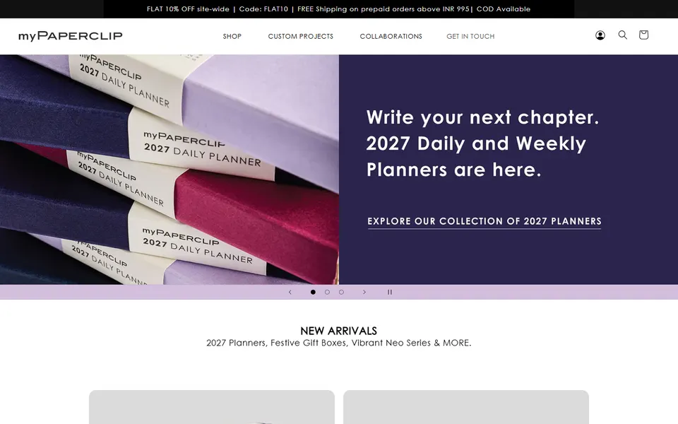 Paperclip Store India website homepage screenshot