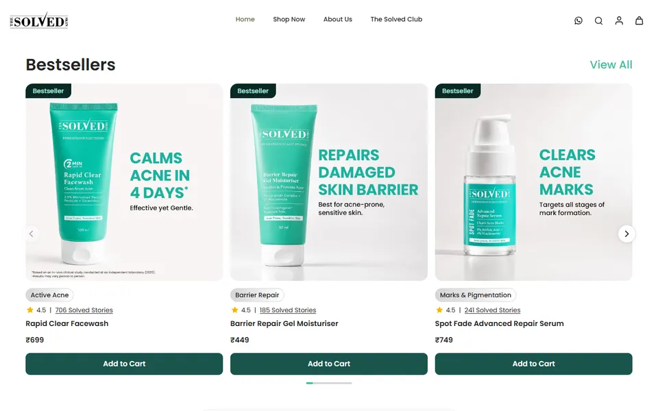 The Solved Skin website homepage screenshot
