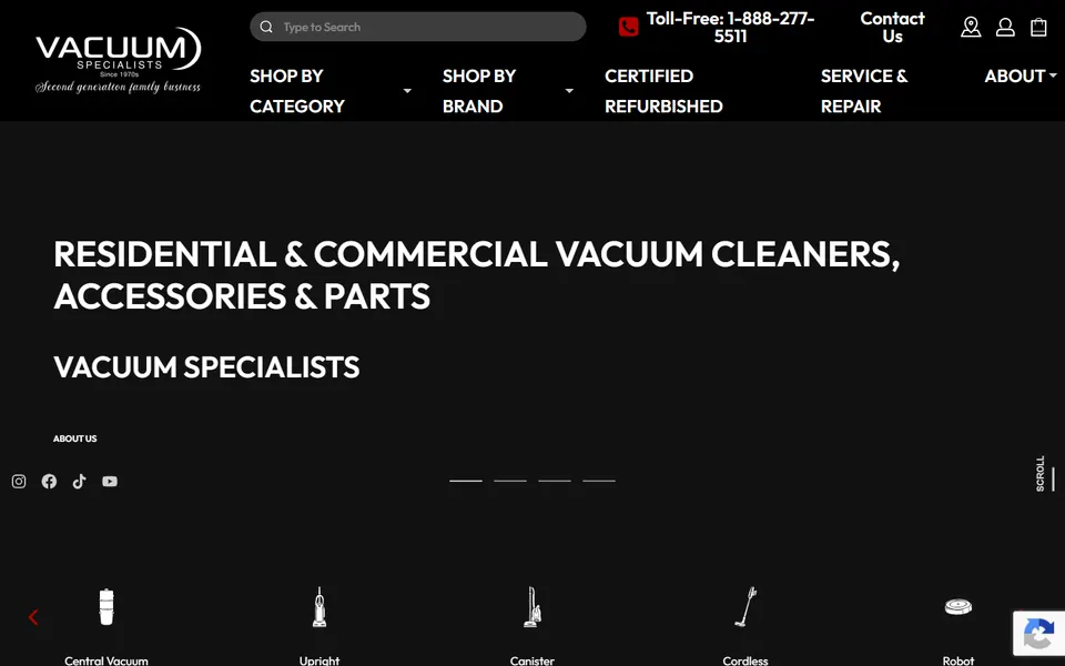 Vacuum Specialists website homepage screenshot